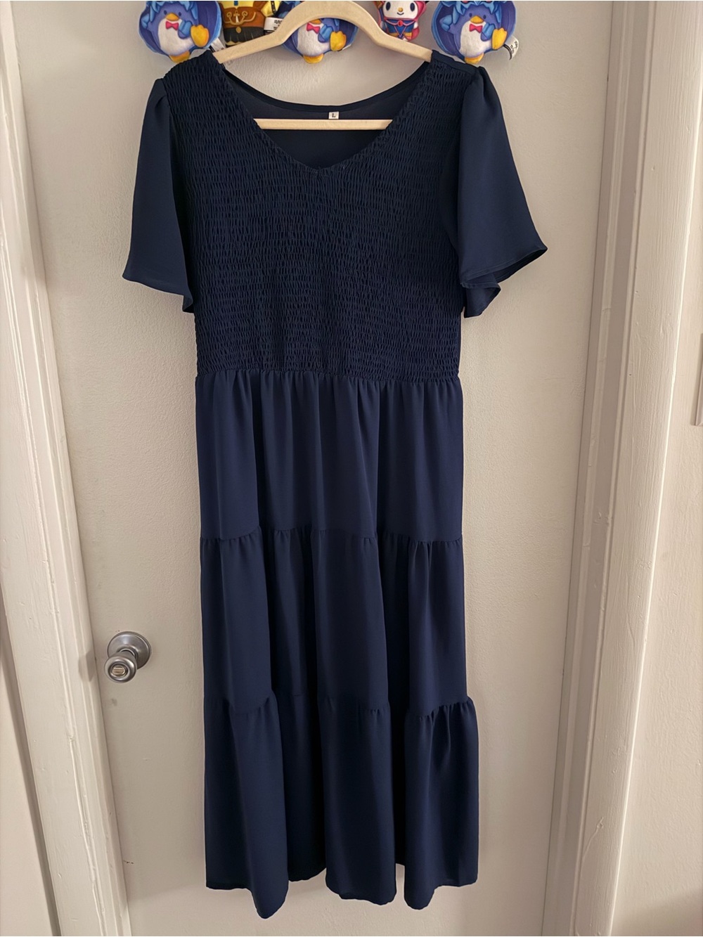 Women's Navy Smocked Tiered Maxi Dress
